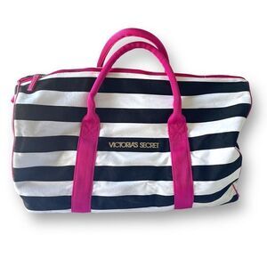 Victoria's Secret Black and White Striped Zippered Gym Bag